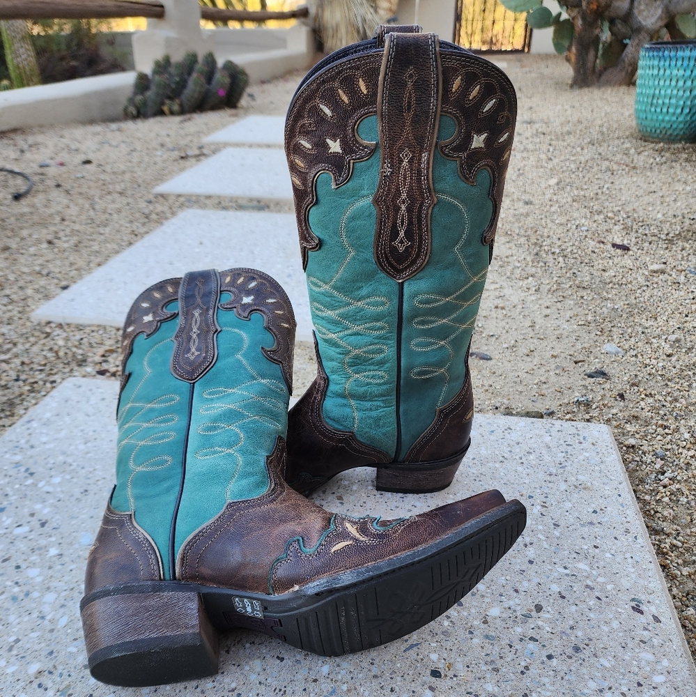 Ariat Cowgirl Boots size 8 - brown/green - Picture 3 of 5